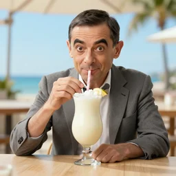 mr bean drinking a pina colada