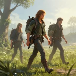 the death march. volumetric lighting, spring early morning, dew, nice weather, realistic illustration, perfectly shaded, digital painting, unreal engine render, art by krenz cushart and nixeu