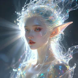 a frontal face portrait of transparent and beautiful elegant elemental entity dissolving in to light, refractive light, caustics, backlit, incredible lighting, strong rim light, highly detailed, god rays, digital painting, HDRI, by Alvaro Castagnet, Peter Mohrbacher and Dan Mumford, vivid colors, high contrast, 8k resolution, intricate, photorealistic, smooth