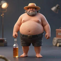 incredibly realistic, too detailed fullbody of obese drunkard, skinny legs, long legs, octane render, bump mapping, global illumination, 8 k, bokeh, xenoblade, d & d, elder scrolls, one piece