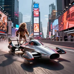 Cinematography of a star wars pod racing in times square in new york by Emmanuek Lubensky. Sebulba pod. Anakin skywalker pod
