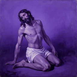 judas betrays jesus, purple monochrome, oil painting by aaron douglas, photo, ektachrome, 2 6 mm lens