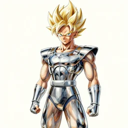 Saiyan warrior girl wearing chrome silver battle armor, drawn by Norman Rockwell, 1955 art