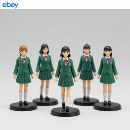 Image on the store website, eBay, Full body, 80mm resin detailed miniature of five school girls in deep green uniforms, simple background
