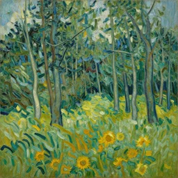 forest landscape, oil painting, in the style of sunflowers by vincent van gogh