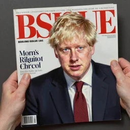 Boris Johnson holding the big issue magazine, hyper realistic, oil painting