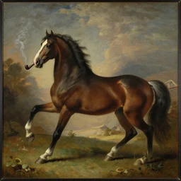 a roccoco painting of a horse smoking a pipe