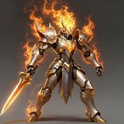 a highly detailed illustration of cyber mechanical paladin with flaming plume, with arm blades, with light cracks throughout armor, dramatic charging pose, intricate, elegant, highly detailed, centered, digital painting, artstation, concept art, smooth, sharp focus, league of legends concept art, WLOP