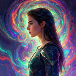 side portrait, imogen poots, paladin, gloomhaven, colorful swirly ripples, gaudy colors, luminescent, unreal engine, by greg manchess, huang guangjian, gil elvgren, greg rutkowski, jesper ejsing, magali villeneuve, artgerm, ilya kuvshinov