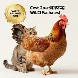 hybrid of a cat and a chicken, wild species photography, studio colors, award-winning