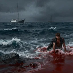highly detailed matte painting of a troubled sea, blood, by marc simonetti and greg rutkowski