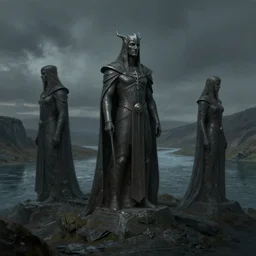 Argonath statues at the river Anduin, evening, detailed matte painting, cinematic, Alan Lee, Artstation