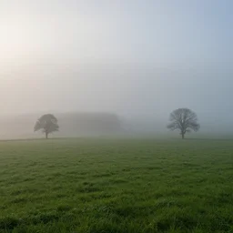 meadow rural area fog early morning clouds gloomy something