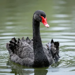 an ape headed black swan with long neck, swimming in the lake. portrait photography, high definition, 4 k, 8 k, popular on national geographic, highly detailed feathers.