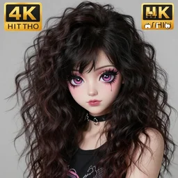 kawaii goth girl with wild hair, inspired by lisa frank, anime, detailed anime, hyper realistic anime, realistic anime, manga anime, chibi anime, detailed, highly detailed, hd, 4 k, sharp, clear, high res, high quality, cinematic, 2 point studio lighting,