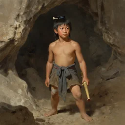 digital painting of a chinese cave boy