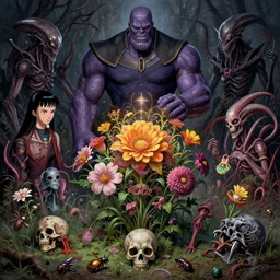 the platonic ideal of flowers, rotting, insects and praying of cletus kasady carnage thanos dementor wild hunt chtulu mandelbulb schpongle doctor doom bioshock xenomorph akira, ego death, decay, dmt, psilocybin, concept art by randy vargas and zdzisław beksinski