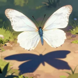 a giant white butterfly that makes a shadow in the ground by frank franzzeta, by sakimichan, trending on artstation, insanely detailed, masterpiece, vibrant colours
