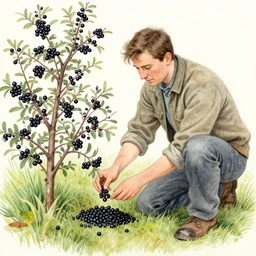 drawing of man collecting blackthorn