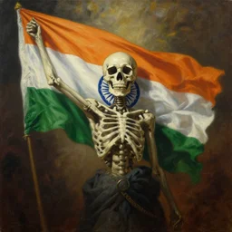 a cinematic dramatic painting of death of indian flag, oil on canvas, by simon stalenhag, by abraham pether, by greg rutkowski, trending on artstation, featured on pixiv, baroque color scheme, masterpiece, dramatic composition, brilliant lighting, highly detailed, hd, 8 k
