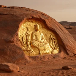 golden spa carved into a mountain on mars