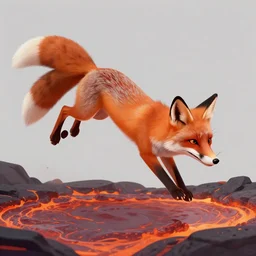 A fox diving into lava