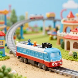 fisher price monorail through theme park in albania, in 2 0 1 5, perfect focus, scene from tv show hyper detailed 5 5 mm 8 5 mm, toy photography, made out of plastic