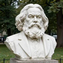 large bust of karl marx in park by kenton nelson,