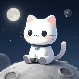 cute little robotcat sitting on the moon, fantasy, concept art, artstation, tyler edlin, feng zhu, darek zabocki, thomas karpi