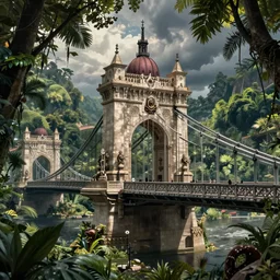hyper realistic photography postapocalyptic budapest chainbridge jungle cinematic,