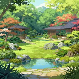 beautiful illustration of electronic japanese gardens, trending on pixiv, artstation