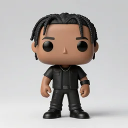 full body 3d render of Travis Scott as a funko pop, studio lighting, white background, blender, trending on artstation, 8k, highly detailed