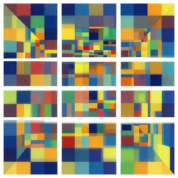 seamless pattern of large colorful squares in escher style, three - precision perspective, optical illusion