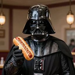 still of Darth Vader holding a sausage roll
