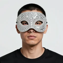 an album cover photo portrait of a man with a diamonds mask on his head, behance contest winner, award winning, masterpiece, pop surrealism, made of diamonds, surrealist, 80mm close up (CU) f/1.8-3