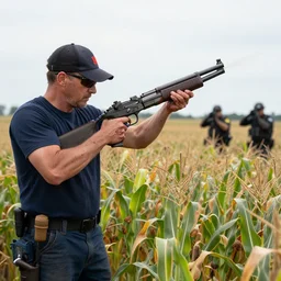 blood of the patriot holding a nailgun nourishing the corn field of liberty fbi agents in the background
