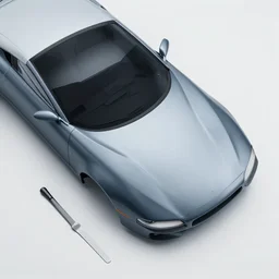 flat lay, knolling of the parts of a car.