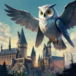a cyberpunk hogwarts, with a giant robot owl, by paul lehr, jesper ejsing