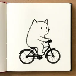 book illustration of a cute troll riding a bicycle, book illustration, monochromatic, minimalistic