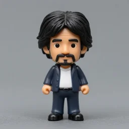 a macro shot of a small plastic figurine of bob ross, studio lighting