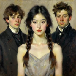 a stunning masterful portrait of a confident tokyo woman with braided hair by andrew wyeth, john singer sargent, and norman rockwell, natural light, oil painting, ethereal, wong kar wai, strong brushwork