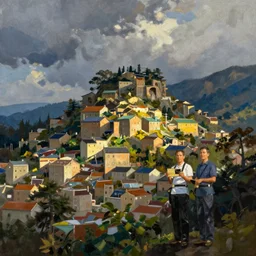 jiufen taiwan an oil painting by ross tran and thomas kincade