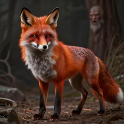 photorealistic demonic fox in the style of michael whelan and gustave dore. hyperdetailed photorealism by greg rutkowski. 1 0 8 megapixels, 3 d finalrender, cinematic lighting