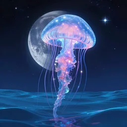 the moon turning into a majestic jellyfish made out of the cosmos, drifting through a vaporwave ocean, vaporwave style, iphone wallpaper, digital art