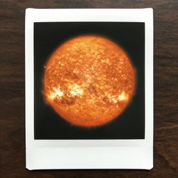 a polaroid photograph of the surface of the sun