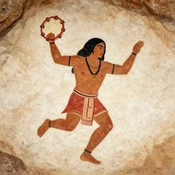 dancing shaman with tambourine, paleolithic cave art