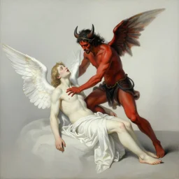 the best lack all conviction while the worst are full passionate intensity, painting, minimalist, elegant, hyperrealistic, a devil attacking a bleeding angel