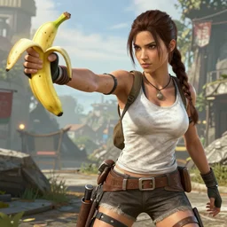 lara croft using a banana as a weapong in tomb raider psx - n 4