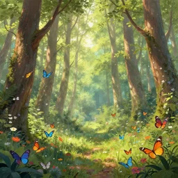 A beautiful spring forest full of butterflies, digital art, trending on artstation, well detailed, by Thomas Kinkade and Albert Bierstadt