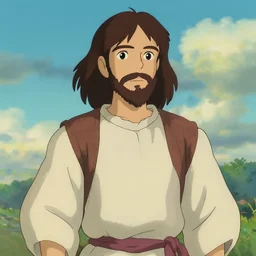 jesus of nazareth as a handome anime man in the style of studio ghibli, highly detailed, full color, trending on artstation